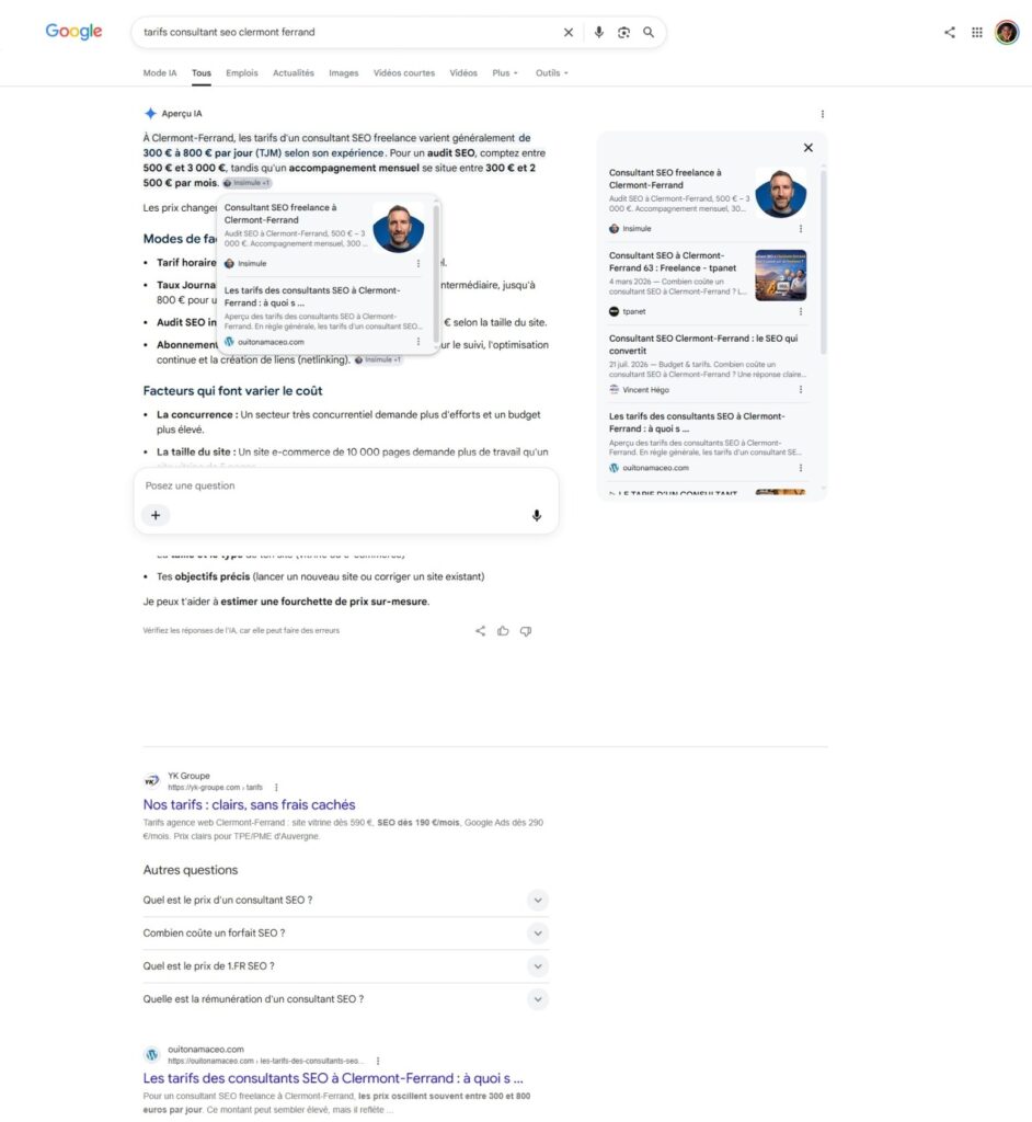 Sources et liens proposés par Google dans une réponse AI Overview